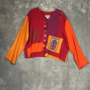 VTG 1980s Faith‎ Top Womens XL Lagenlook Artsy Patchwork Novelty Hippie